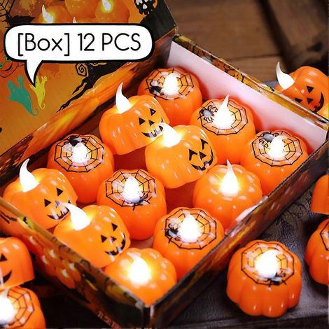 Bougie citrouille pour Halloween avec 12 bougies, lampe de bureau élégante à piles, décoration de bureau pour la maison (1/5)