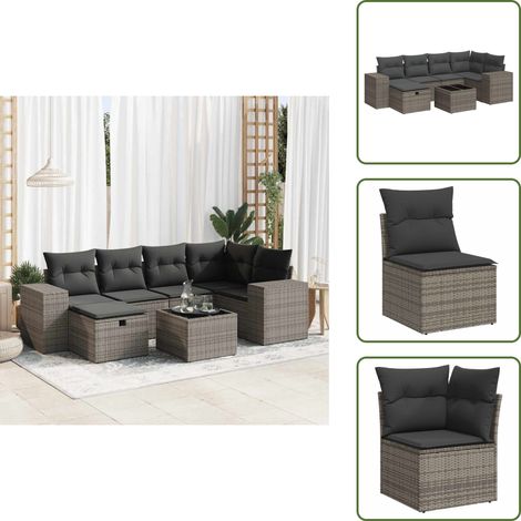 vidaXL Salon de jardin avec coussins 7 pcs gris résine tressée (1/5)