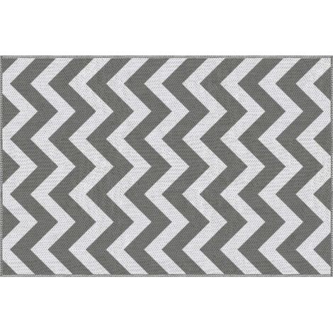 Tapis extérieur imperméable 121x182 cm - Plastique résistant gris clair/blanc - Idéal balcon, terrasse (1/5)
