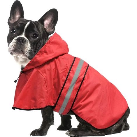 Imperméable pour chien, rouge, avec bandes réfléchissantes, pour petits et grands chiens, protection contre la pluie (1/5)