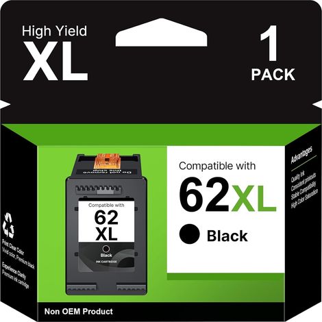 62XL Noir Remplacement pour HP 62 Noir pour HP Envy 5640 (1/5)