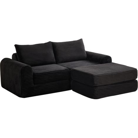 Canapé-lit modulaire 2-en-1 en velours côtelé avec repose-pieds amovible et accoudoirs incurvés (1/5)