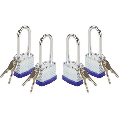 Cadenas à clé 40 mm à anse longue, cadenas robuste en acier laminé pour portails, hangars, boîtes à outils et casiers (avec clé) (1/4)
