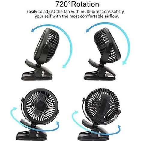 Mini-USB-Ventilator, leiser, tragbarer Ventilator mit Akku, 3 Geschwindigkeitsstufen, 360°-Drehung für Schlafzimmer, Büro, Kinderwagen und Camping (1/4)