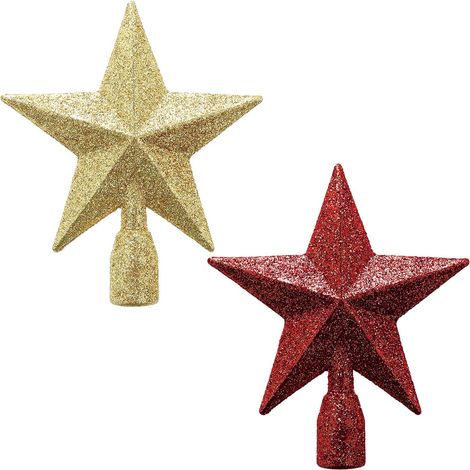 CCYKXA Set mit 2 Mini-Weihnachtsbaumspitzen in Sternform (10 cm, glitzernd) – Kleine dekorative Christbaumkränze, Kunststoffornamente für Weihnachten (1/5)