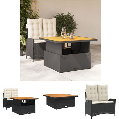 The Living Store 2-tlg. Garten-Essgruppe mit Kissen Schwarz Poly Rattan - Gartenmöbel-Sets (1/5)