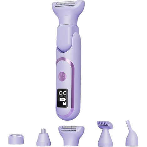 Rasoir électrique 5 en 1 pour femmes, tondeuse bikini sans fil, épilateur visage et corps, tondeuse sourcils et nez avec écran LCD. (1/5)