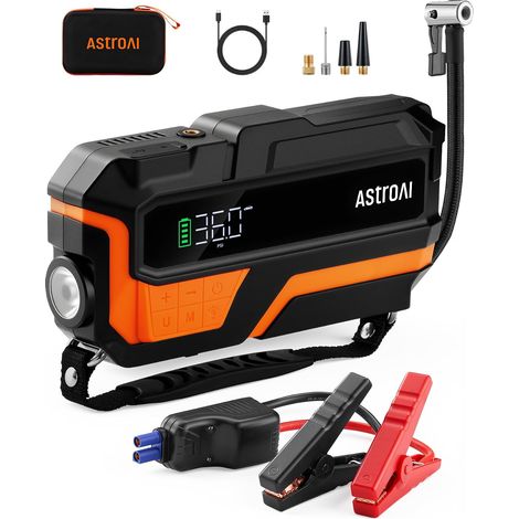 Booster Batterie Voiture 8000A Démarreur Batterie Voiture avec Compresseur 150PSI pour 10L Essence 8 L Diesel 12 V Motos SUV Écran LED Orange (1/5)
