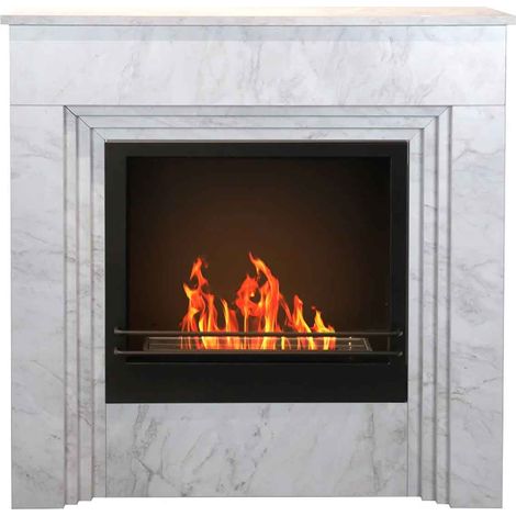 Bellini - Bioethanol-Holzboden-Kamin 96x35xH96 cm, Marmor-Effekt weiss
