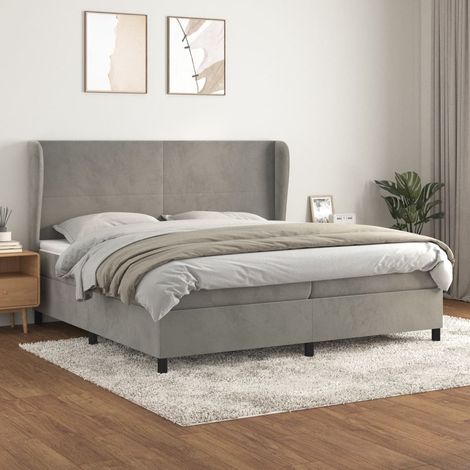 Lit à sommier tapissier et matelas, Lit double, Lit adulte Gris clair 200x200cm Velours GSW21863 (1/5)