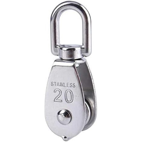 Polea simple giratoria de acero inoxidable M20, capacidad de carga de 75 kg para elevación de cuerdas - Plateada (1/5)
