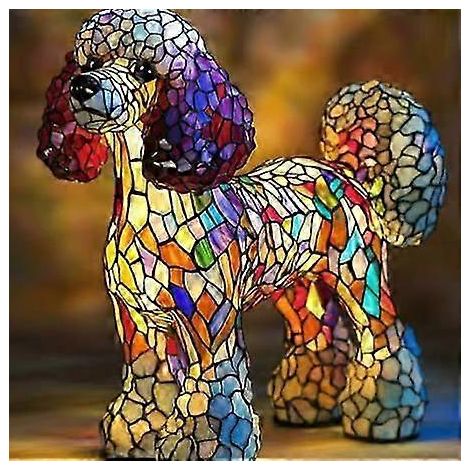 Nouvelle série Chien - Ornements en résine - Veilleuse LED - Statuette animale artistique - Lampe de table créative pour la maison ou le bureau - Taille : Caniche