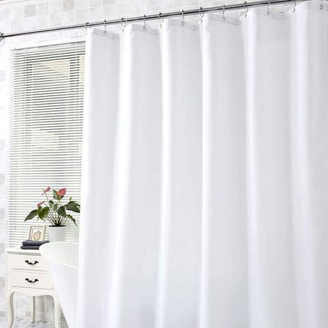 Schimmelresistenter Duschvorhang aus dickem Polyester, 120 x 180 cm, wasserdicht, mit Ösen und Haken, weiß