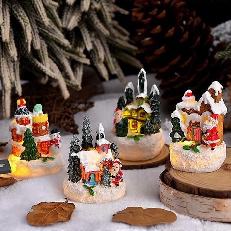 Village de Noël, intérieur de maison décoré pour Noël, décorations de Noël américaines, maison de Noël illuminée, scène miniature de décoration de Noël (1/5)