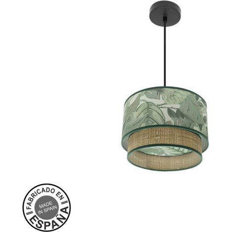 FABRILAMP Lampe de Deckenpendelleuchte Congo 30d 1xe27 Schwarz/Grün-Natur (1/3)