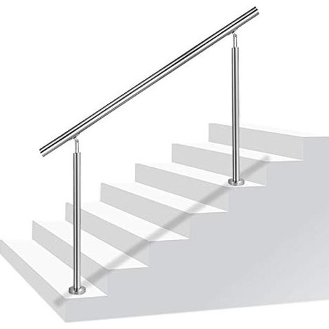 Naizy – Support de main courante inox 120 cm – Rampe d'escalier avec 2 poteaux – Installation intérieure et extérieure – Accessoires inclus