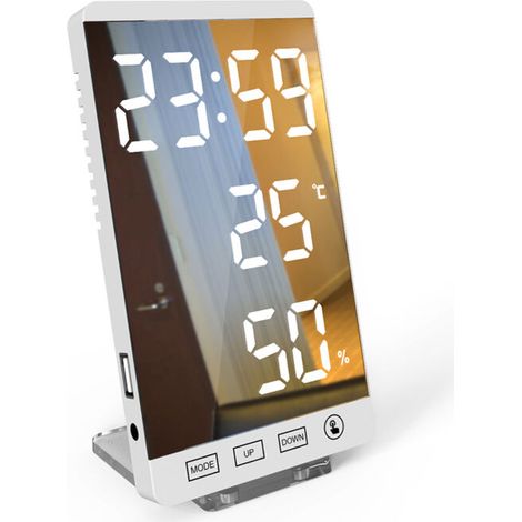 Jeffergarden Smart Mirror Horloge LED décoratif Réveil Horloge numérique à 4 Niveaux de luminosité avec Affichage de la température météorologique (1/5)