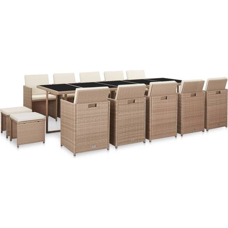Conjunto de muebles de jardín muebles de exterior con cojines 15 piezas resina tejida beige 020018286 (1/5)