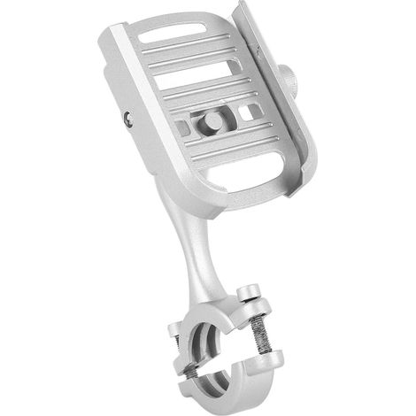 Support téléphone moto en aluminium, support guidon vélo rotatif 360°, fixation navigation pour smartphone argent, compatible plupart téléphones, étau vélo robuste (1/5)