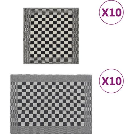 Ensemble de 20 serviettes, noir et blanc, en coton