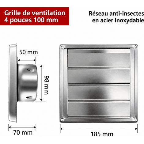 Grille d'aération murale inox 304 sans grille 100 mm 4 pouces 19 × 19 × 9 cm – Livraison gratuite (1/5)