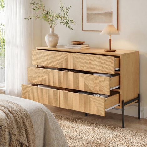 Aparador MEUBLIV natural 115,5 x 38 x 75 cm – 6 cajones y estructura 3D (1/5)