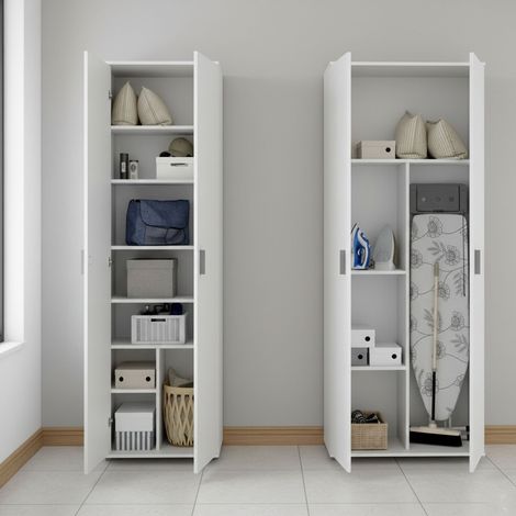 Großer Mehrzweckschrank Veruno, Modular, 9 Böden, 4 Türen, 139x190h cm Weiß (1/5)