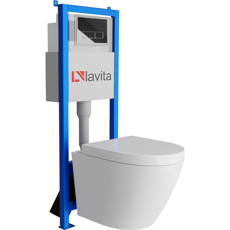 Bâti-support Lavita LAV 101 à 40 cm + WC Sogo sans bord + plaque de commande LAV 200.3.2 chrome Kit complet WC (1/5)