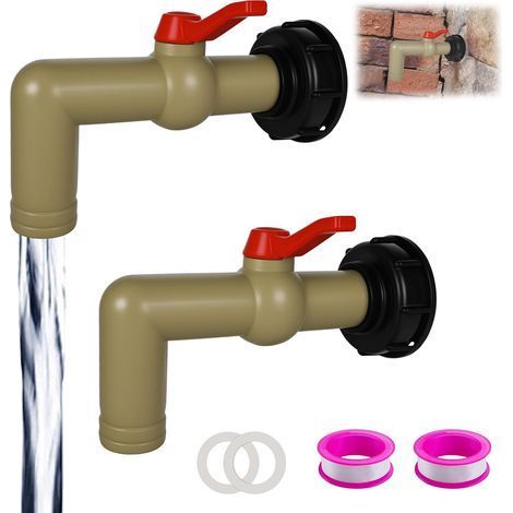 Set di 2 rubinetti di scarico, filettatura grossolana S60 x 6, accessori per serbatoio d'acqua IBC, contenitore IBC 1", serbatoio d'acqua, serbatoio d'acqua con beccuccio da 32 mm, per serbatoio (1/5)