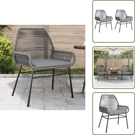 The Living Store Chaises de jardin lot de 2 avec coussins gris résine tressée - Chaise De Jardin - Fauteuil De Jardin - Mobilier De Jardin - Résine Tressée - Chaise Extérieure (1/5)