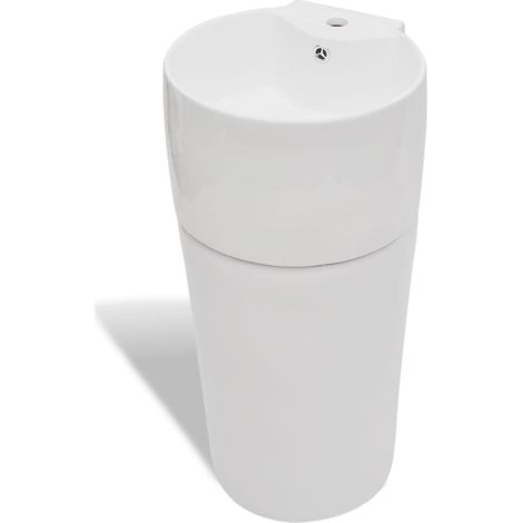 Lavabo con rebosadero/grifo cerámico 86 cm para baño blanco 020002517