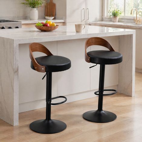 Barhocker 2er-Set drehbar höhenverstellbar PU Schwarz OKMYHOME (1/5)
