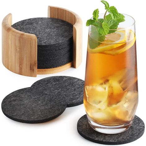 Runde Filzuntersetzer - Designer-Platzsets - 10er-Pack - Dunkelgrau - Filzmaterial - Perfekt zum Abstellen von Gläsern und Tassen.