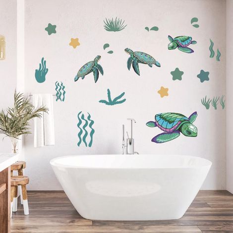 2 stickers muraux tortue déco adhésive pour chambre salon mur TV, autocollants murales 2 pièces, art mural autocollant salon (1/5)