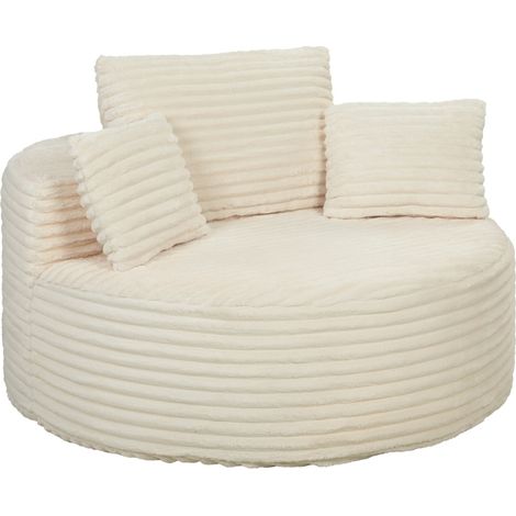 Sillón individual profundo sin estructura, diseño de espuma, 4 cojines, crema (1/5)