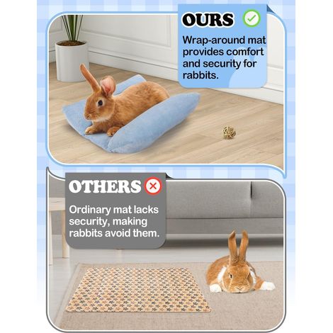 Lit pour lapin 40 x 35,5 cm, épais et moelleux, matelas en peluche avec coussin inclinable en coton, tapis pour petits animaux, idéal pour dormir en cage à l'intérieur, bleu ciel (1/5)