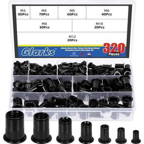 kit d'écrous à rivets métriques M3 M4 M5 M6 M8 M10 M12 écrou à rivets noir galvanisé acier au carbone tête plate écrou à rivets insert (1/5)