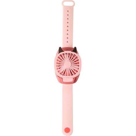 Ventilador portátil, mini ventilador de reloj portátil con cómoda correa para la muñeca, luz LED de colores, carga USB de tres velocidades.