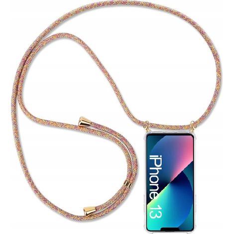 CUSTODIA IN SILICONE TRASPARENTE PER IPHONE 13 CON CORDINO COLORATO 80cm (1/5)