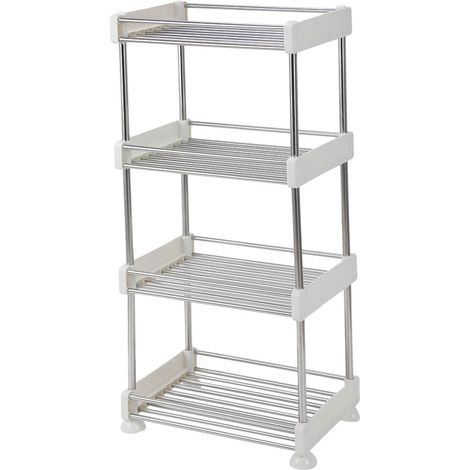 Étagère de rangement rotative à quatre niveaux en acier inoxydable, grande et simple, pour la cuisine et la salle de bain. (1/5)