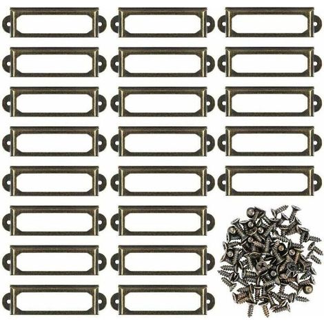Lot de 50 supports d'étiquettes en métal pour meubles, tiroirs, armoires, cartes, plaques nominatives, cadres avec vis pour bureau, bibliothèque, bibliothèque, étagères Bronze (S 59 x 17 mm)-Fei Yu (1/4)