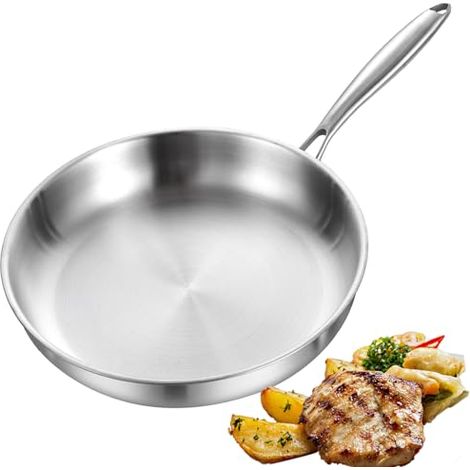 [NIEMALS VERWENDET] Edelstahl Pfanne, Bratpfanne (28 cm/11 Zoll), 3-Schicht Komplett Ungiftig, 100% Schadstofffrei, Schnellwärmend 20% Energie Sparen, Hitzebeständig bis 400℃ – für Alle Herdarten