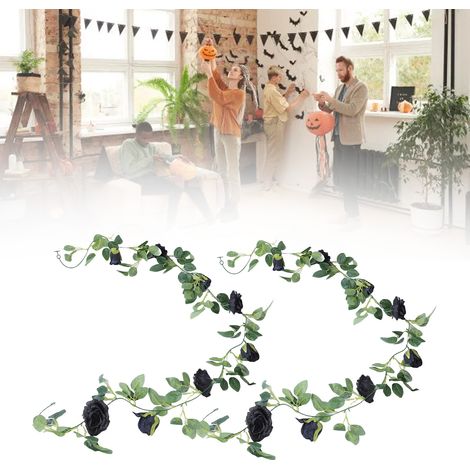 Lot de 2 guirlandes de roses artificielles noires de 200 cm (78,7 pouces), idéales pour la décoration murale de mariages et de fêtes. (1/3)