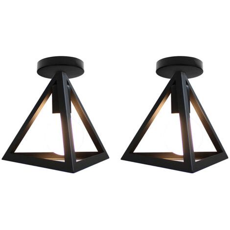 royaluxe- 2X Plafonnier Triangulaire En Métal Lampe De Plafond Moderne E27, Noir Pour Loft, Café, Bar, Restaurant (1/5)