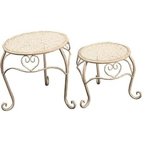 Vigor 9618345 Portafiori in Ferro Battuto Tavolini Tondi Set 2 Pezzi colore Bianco