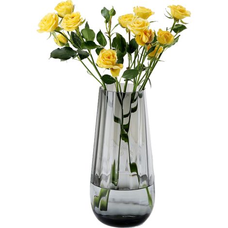 Vase en verre noir et gris pour bouquet, H 25 cm, motif goutte d'eau pour décoration de sol, décoration de ferme, centre de table, bureau (gris) (1/5)