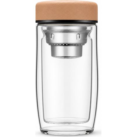 Verre double paroi en borosilicate 350 ml beige avec infuseur à thé — tasse à thé et café (1/5)
