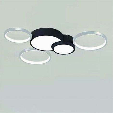 TRADE SHOP - Plafoniera Led 48w 5 Cerchi Argento Nero Lampada Soffitto Moderno Luce 6500k 70982 -