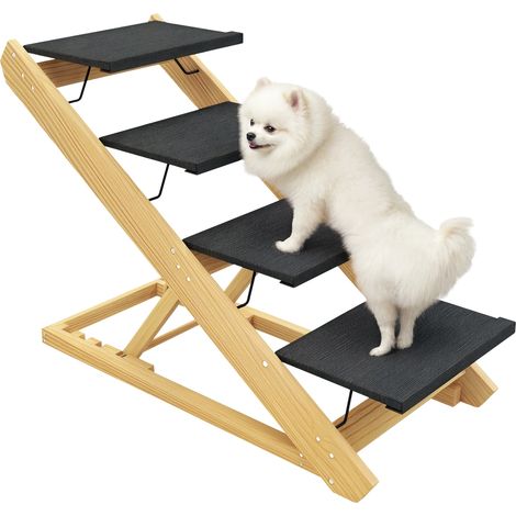 Escalier pour chien, rampe pour chien, hauteur réglable, antidérapante, pliable, 83 x 40 x 62,5 cm, bois/blanc (1/5)