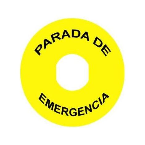Etiqueta circular pulsador seta "PARADA EMERGENCIA" 90mm